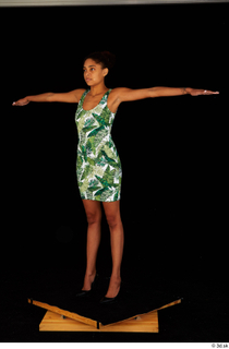 Luna Corazon dressed green patterned dress standing t-pose whole body…